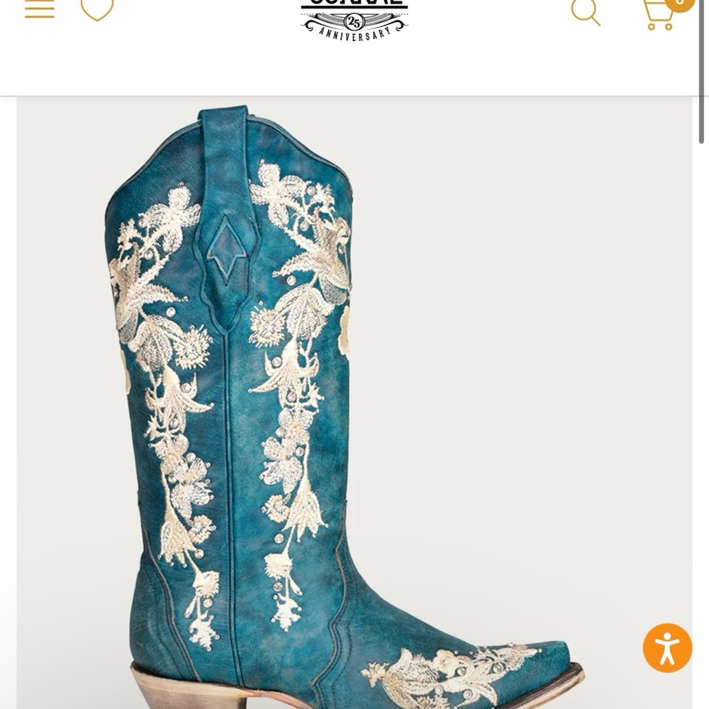 Corral Teal Western Embroidered Heeled Cowgirl Boots - Picture 3 of 9